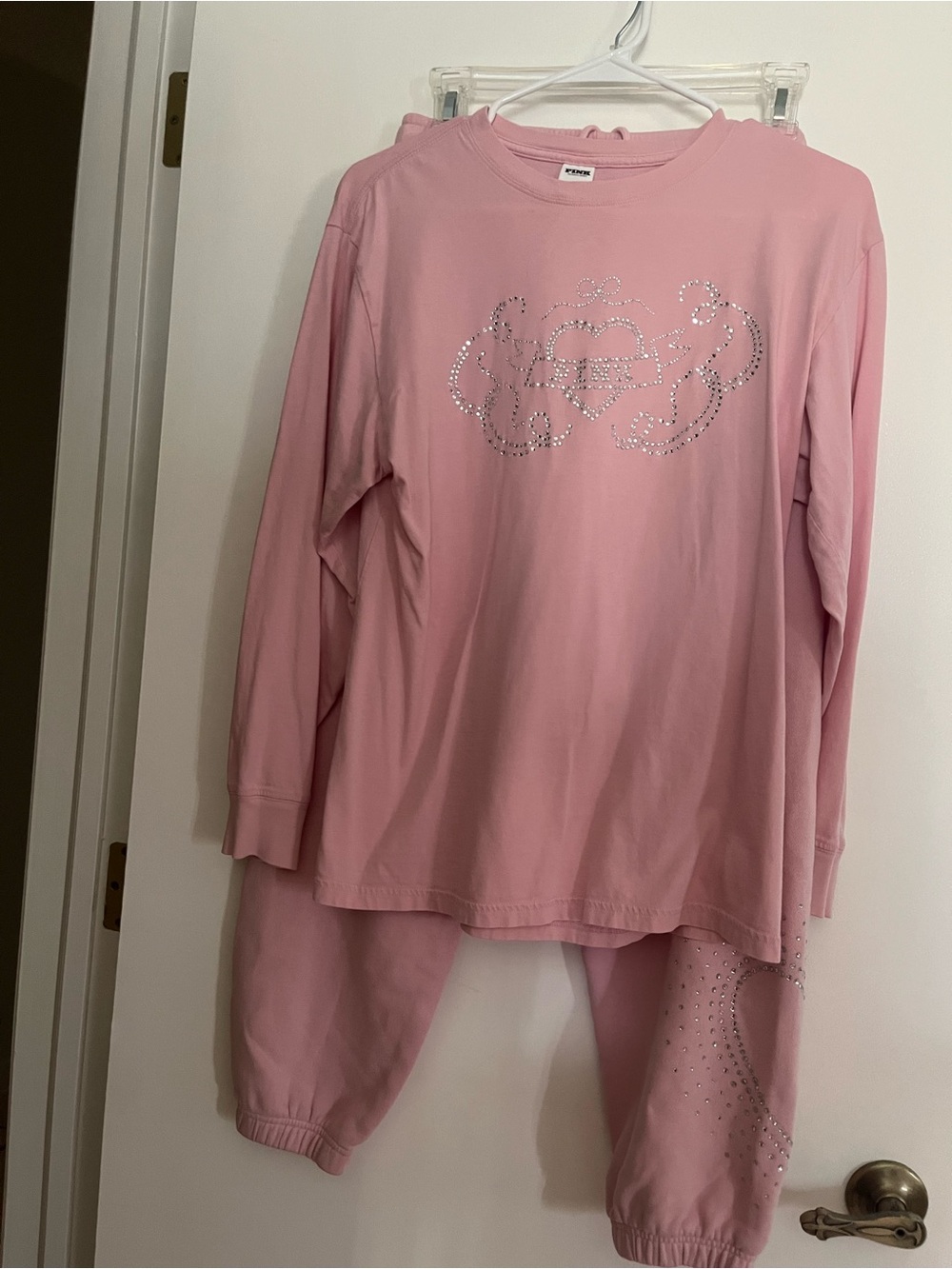 PINK Victoria's Secret Soft Pink Rhinestone Heart Pajama Set